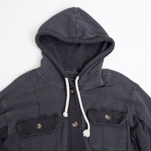 American Eagle Waffle Knit Hooded Jacket Dark Gray Oversized Medium - Picture 4 of 15